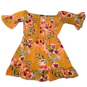 Louise Paris Floral Yellow Red Green Dress Ruffles Size XL Viscose Flowers